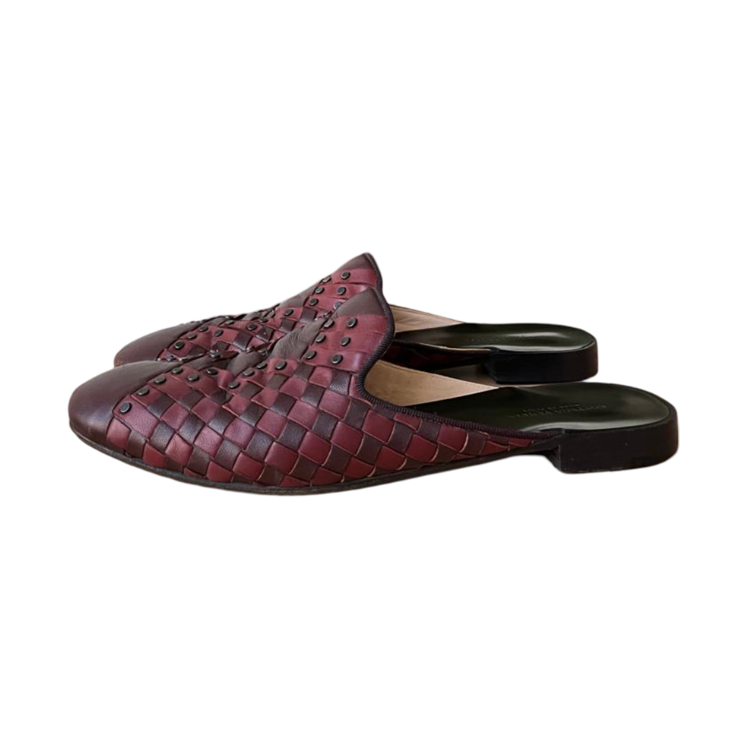 Bottega Veneta Burgundy Intrecciato Leather Fiandra Flat Mules Size 37 - Image 3
