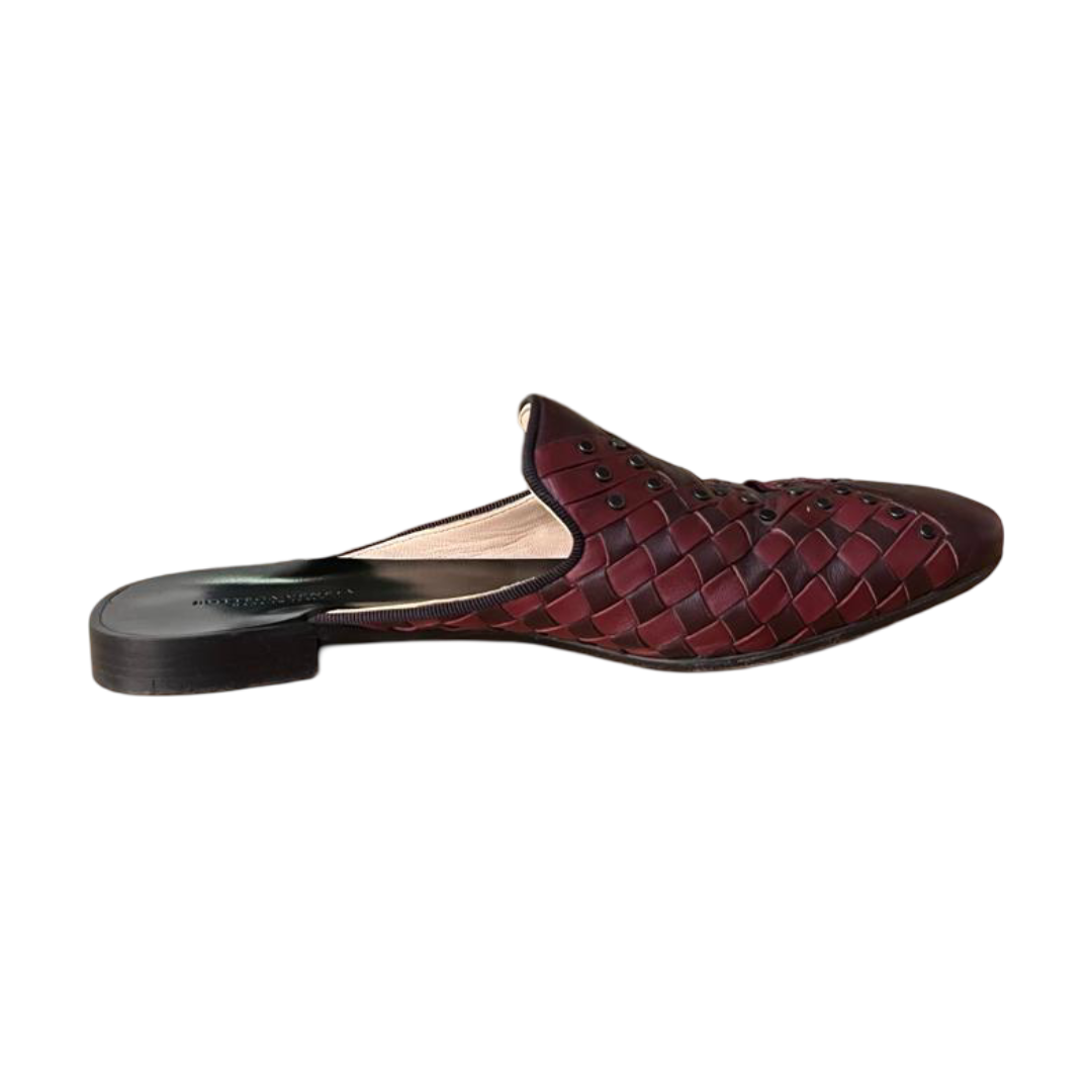 Bottega Veneta Burgundy Intrecciato Leather Fiandra Flat Mules Size 37 - Image 6