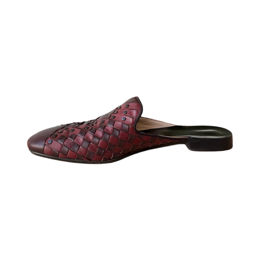 Bottega Veneta Burgundy Intrecciato Leather Fiandra Flat Mules Size 37 - Image 5