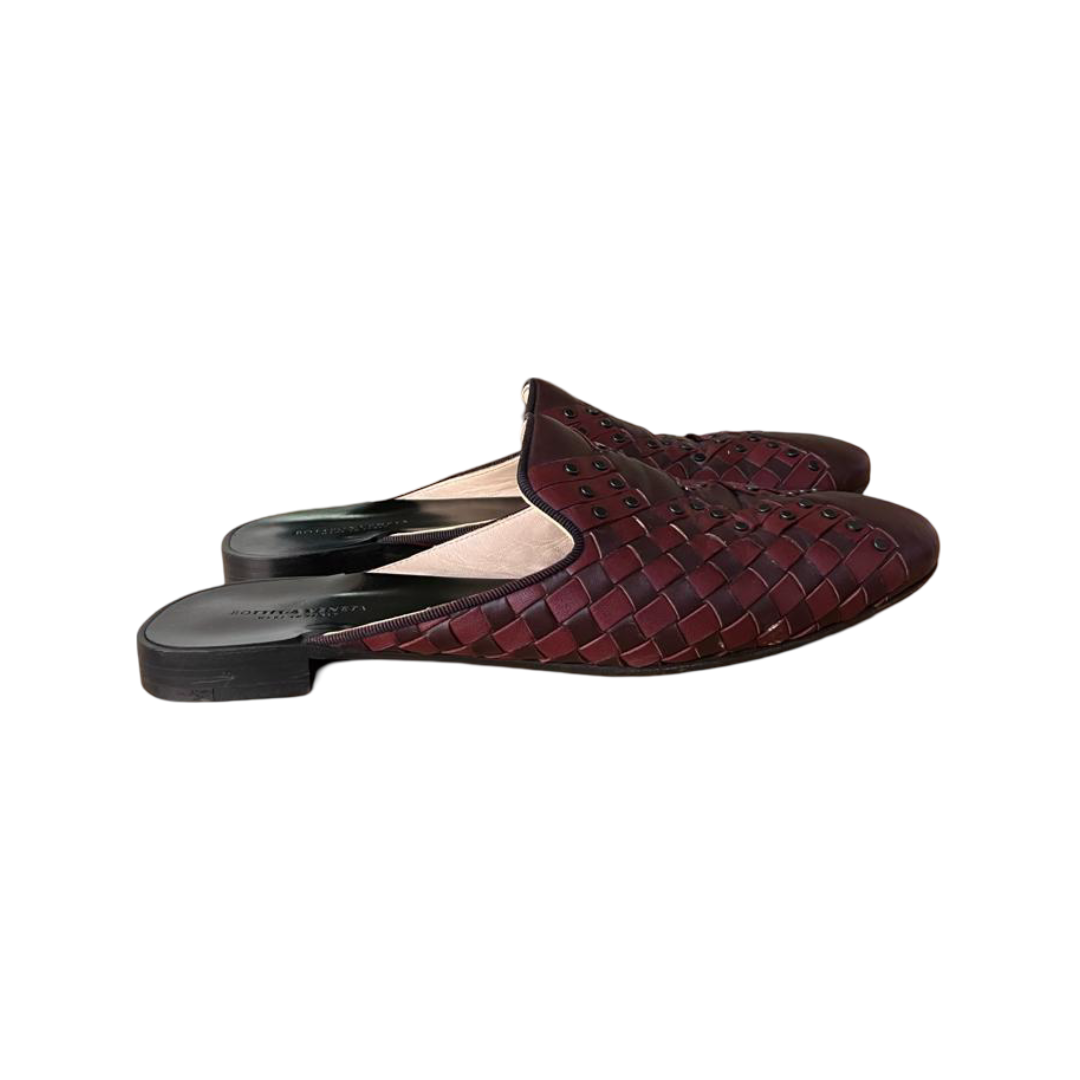 Bottega Veneta Burgundy Intrecciato Leather Fiandra Flat Mules Size 37 - Image 4