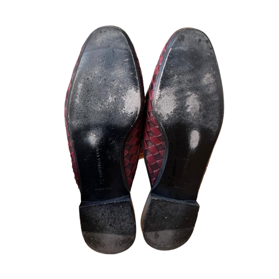 Bottega Veneta Burgundy Intrecciato Leather Fiandra Flat Mules Size 37 - Image 8