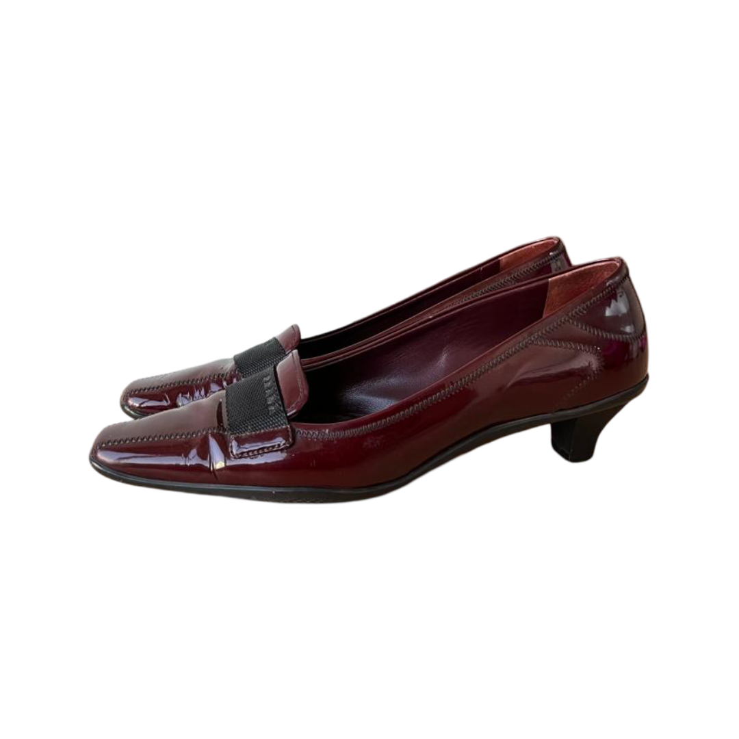 Prada Low Heel Patent Leather Pumps Burgundy - Size 38 - Image 3