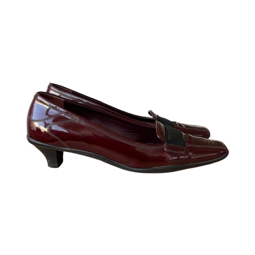 Prada Low Heel Patent Leather Pumps Burgundy - Size 38 - Image 4