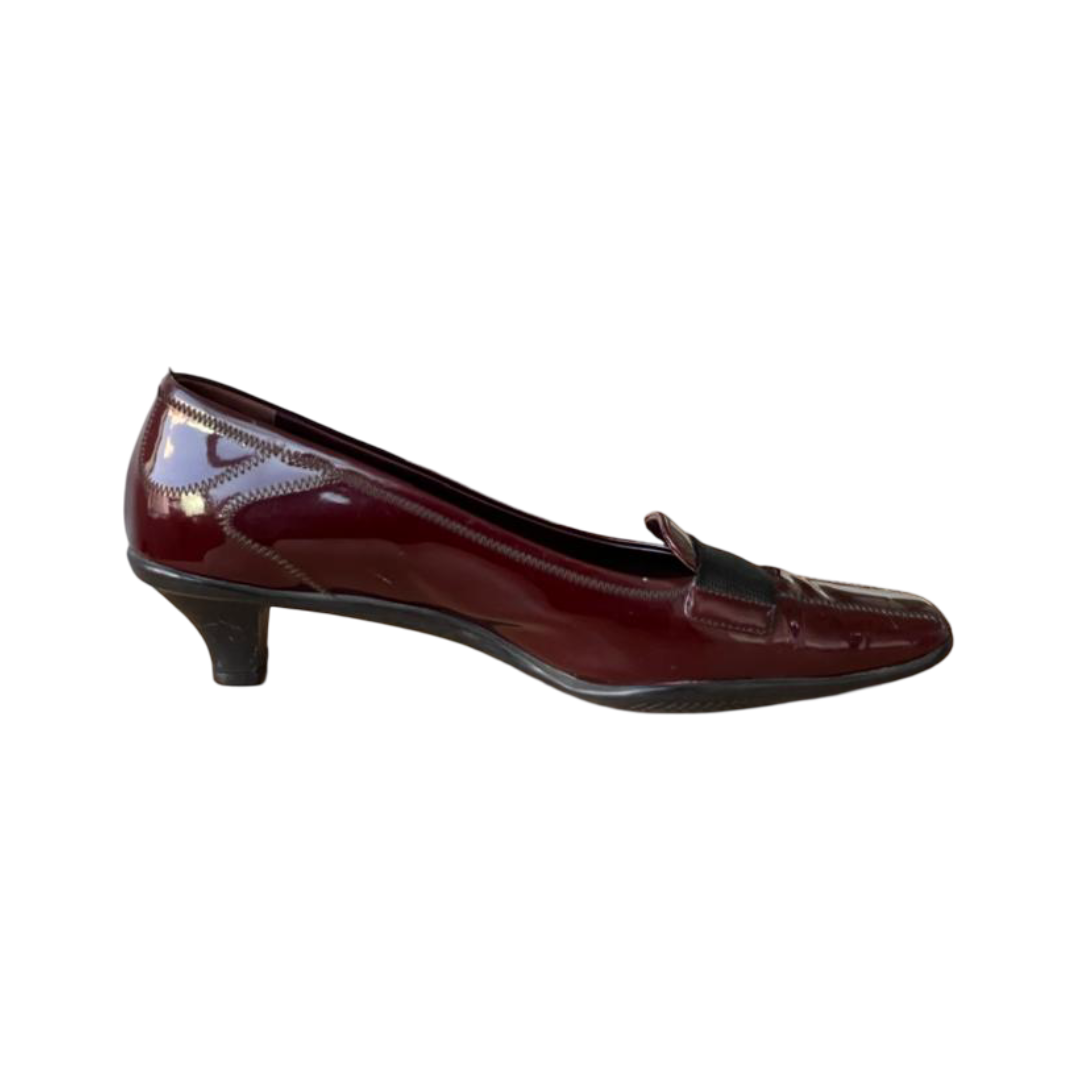 Prada Low Heel Patent Leather Pumps Burgundy - Size 38 - Image 6