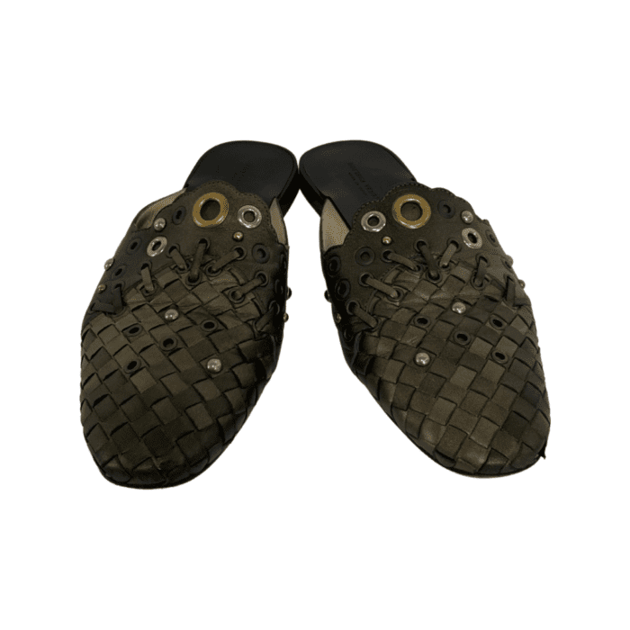 Bottega Veneta Bronze Intrecciato Leather Fiandra Flat Mules Size 37 - Image 3