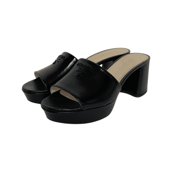 Prada Black Patent Platform Block Heel Mules Size 37