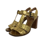 Bottega Veneta Gold Intrecciato Leather T Strap Sandals Size 37