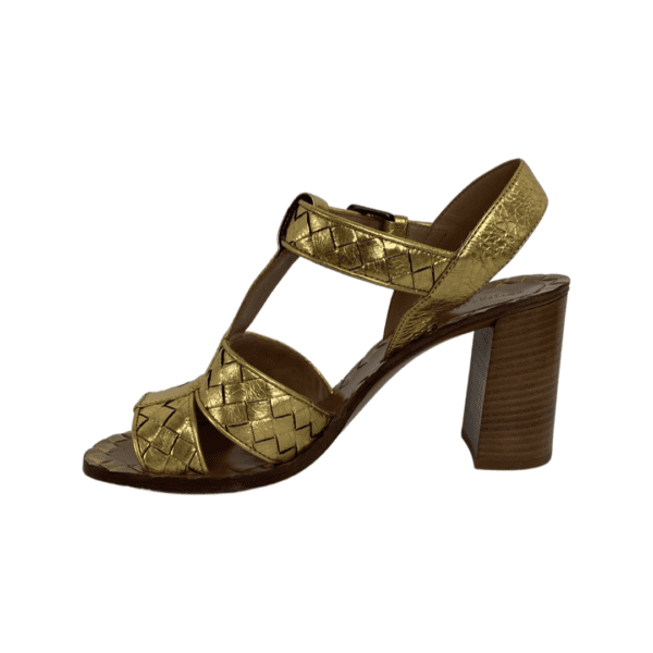 Bottega Veneta Gold Intrecciato Leather T Strap Sandals Size 37 - Image 5