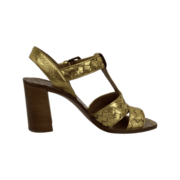 Bottega Veneta Gold Intrecciato Leather T Strap Sandals Size 37 - Image 6