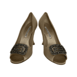 Manolo Blahnik Beige Satin Matik Peep Toe Pumps Size 37.5 - Image 3