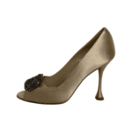 Manolo Blahnik Beige Satin Matik Peep Toe Pumps Size 37.5 - Image 7