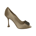 Manolo Blahnik Beige Satin Matik Peep Toe Pumps Size 37.5 - Image 4
