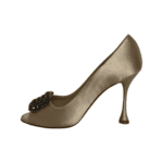 Manolo Blahnik Beige Satin Matik Peep Toe Pumps Size 37.5 - Image 5