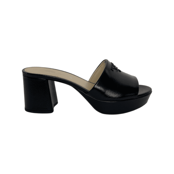 Prada Black Patent Platform Block Heel Mules Size 37 - Image 5