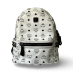 MCM White/Black Visetos Coated Canvas Studded Stark-Bebe Boo Backpack