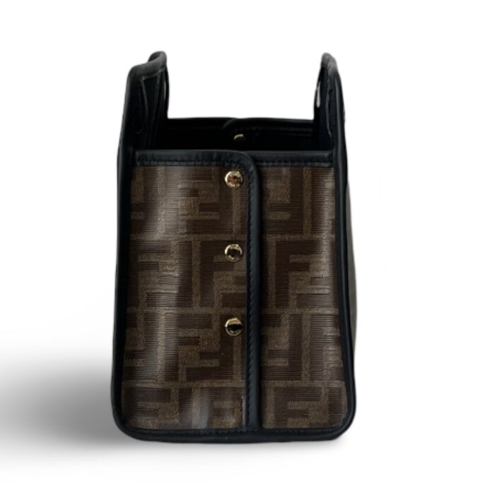 Fendi Glazed Fabric Vitello Century FF 1974 Stamp Patch Mini Peekaboo Defender Cover Mogano Panna Black - Image 3