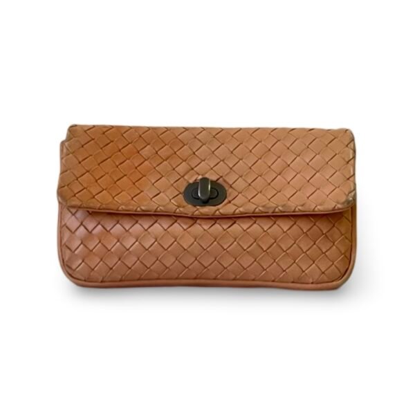 Bottega Veneta Beige Intrecciato Leather Turnlock Pouch