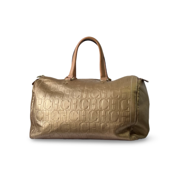 Carolina Herrera Gold Metallic Leather Andy Boston Bag