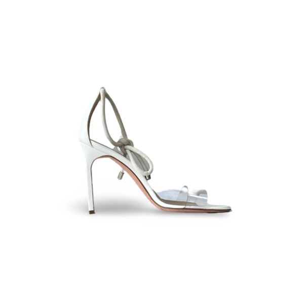 Manolo Blahnik PVC Patent White Leather Strap Ankle Tie Heels - Image 5