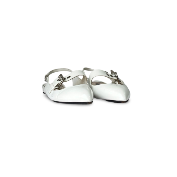 Prada White Patent Leather Low Heel Buckled Sandals - Image 5