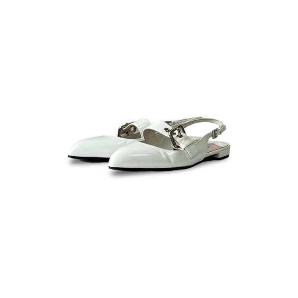 Prada White Patent Leather Low Heel Buckled Sandals