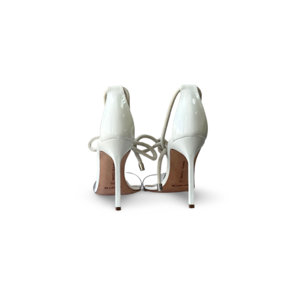 Manolo Blahnik PVC Patent White Leather Strap Ankle Tie Heels - Image 6