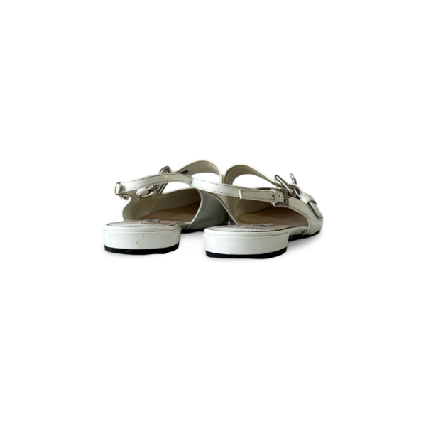 Prada White Patent Leather Low Heel Buckled Sandals - Image 6