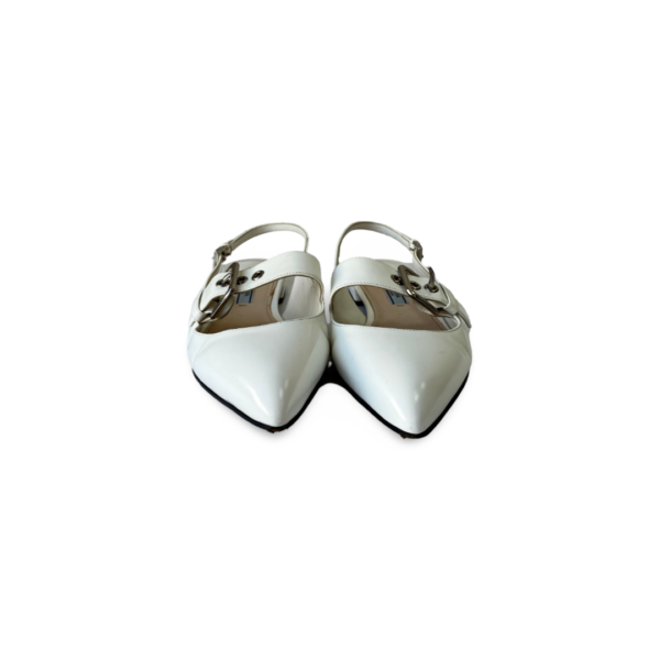 Prada White Patent Leather Low Heel Buckled Sandals - Image 2