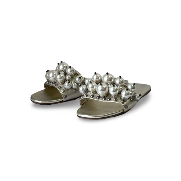 Miu Miu Gold Metallic Pearl Slides