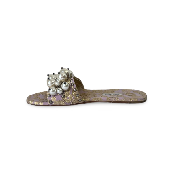 Miu Miu Purple/Gold Brocade Fabric Flats - Image 3