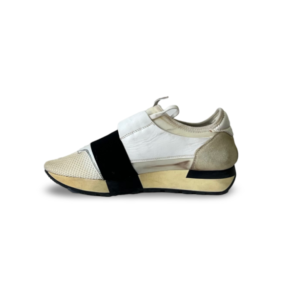 Balenciaga Off White Leather and Mesh Race Runner Sneakers - Image 3