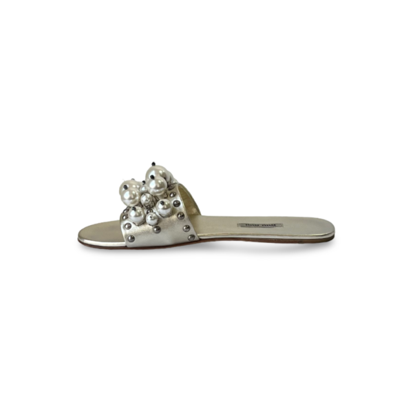 Miu Miu Gold Metallic Pearl Slides - Image 3