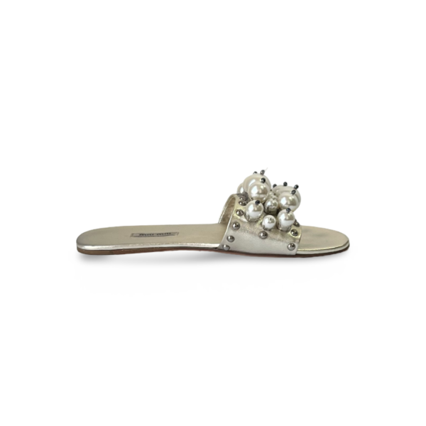 Miu Miu Gold Metallic Pearl Slides - Image 4