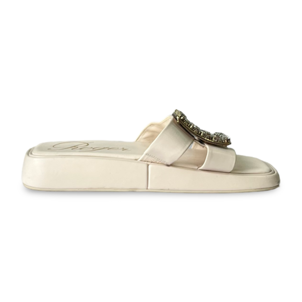 Roger Vivier Slide Crystal Buckle Off-white Leather Mule - Image 4