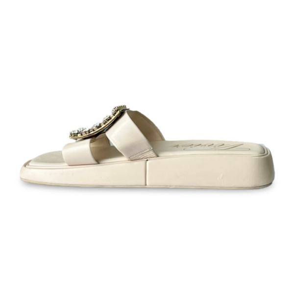 Roger Vivier Slide Crystal Buckle Off-white Leather Mule - Image 3