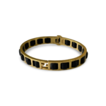 Fendi Black leather gold tone chain link woven Bracelet Small