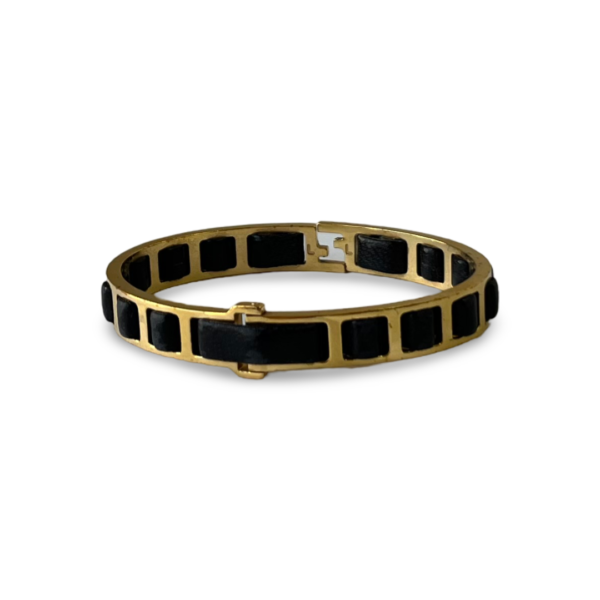 Fendi Black leather gold tone chain link woven Bracelet Small - Image 2