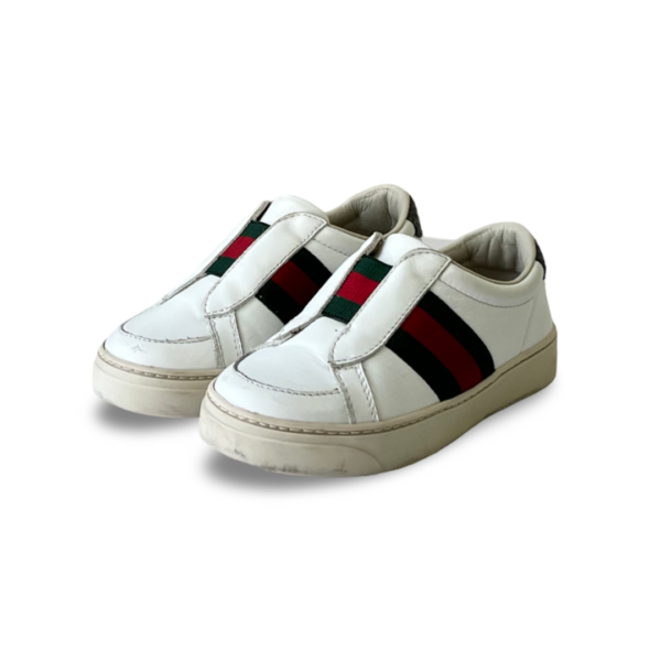 Gucci Kids white leather web ace slip on sneakers Size 24