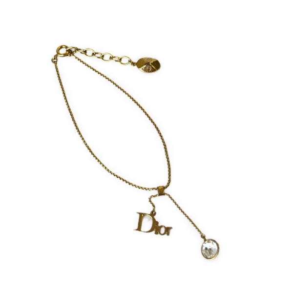 Dior Gold Tone Logo & Crystal Charm Bracelet