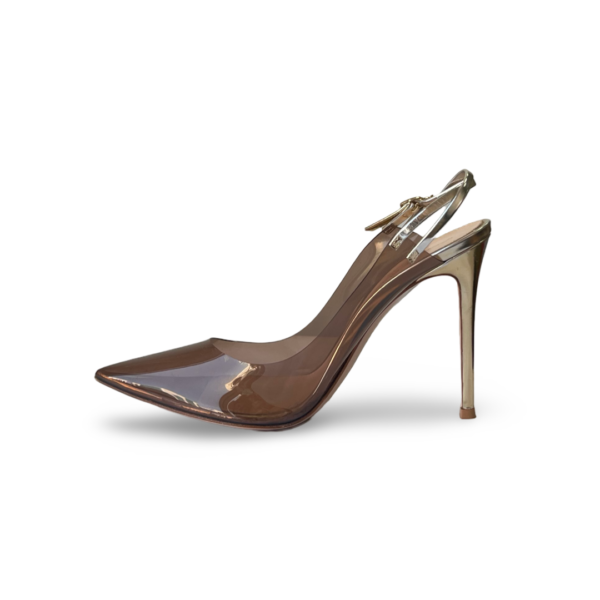 Gianvito Rossi Brown/Gold PVC and Patent Leather Kyle Pointed Toe Slingback Pumps - Image 3