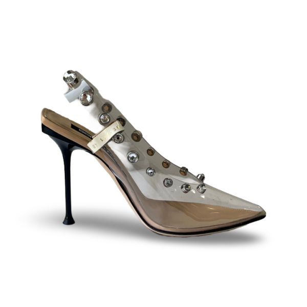 Sergio Rossi Beige/Transparent PVC Crystal Embellished Slingback Pumps - Image 5