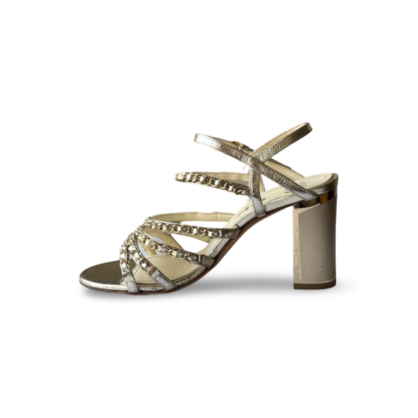 Chanel Gold Lame Goatskin Chain Sandals Size 39 - Image 4