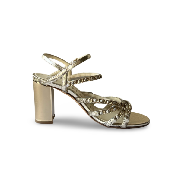 Chanel Gold Lame Goatskin Chain Sandals Size 39 - Image 5