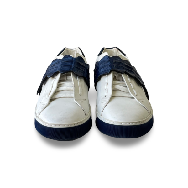 Fendi White/Blue Leather and Croc Strap Low-Top Sneakers - Image 2