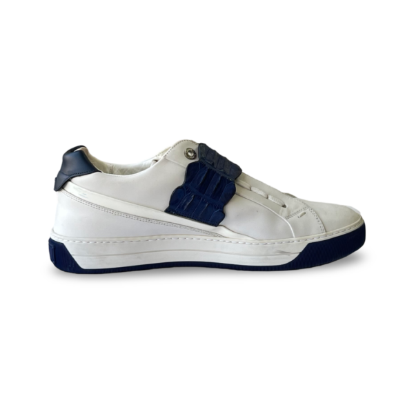 Fendi White/Blue Leather and Croc Strap Low-Top Sneakers - Image 4