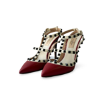 Valentino Red/White Leather Rockstud Ankle Strap Pumps, Size 37.5
