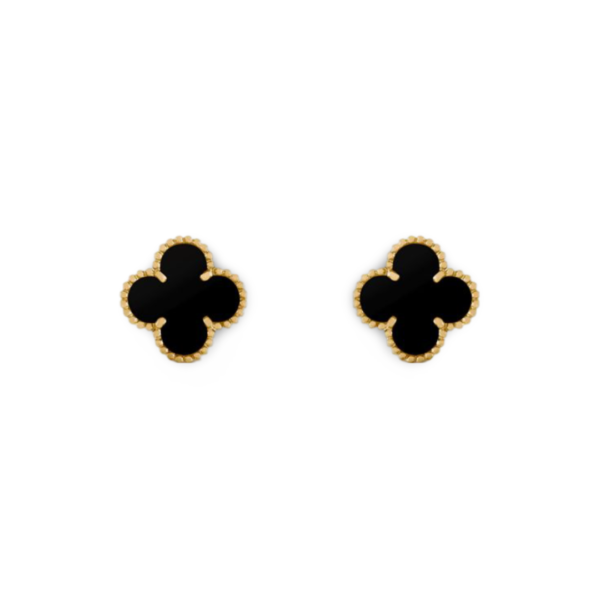 Van Cleef & Arpels Vintage Alhambra Onyx 18K Yellow Gold Earrings