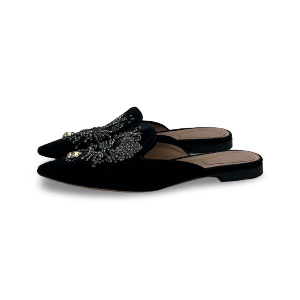 Alberta Ferretti Black Velvet Mule with sequins and beads Size 38 - Image 3