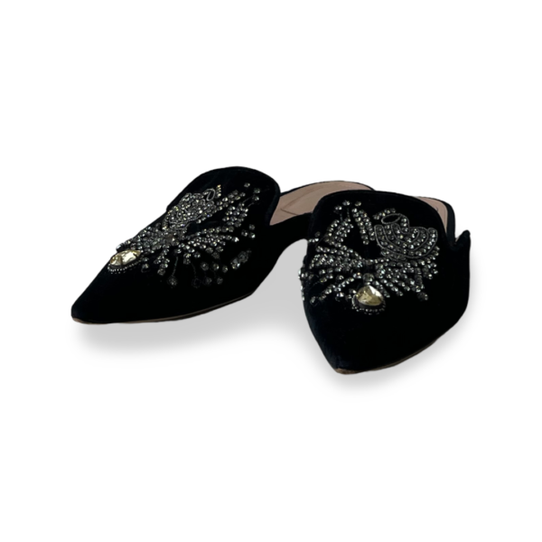 Alberta Ferretti Black Velvet Mule with sequins and beads Size 38