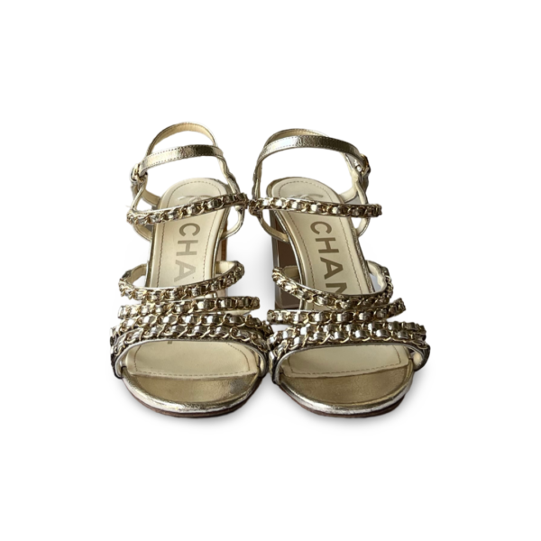 Chanel Gold Lame Goatskin Chain Sandals Size 39 - Image 2